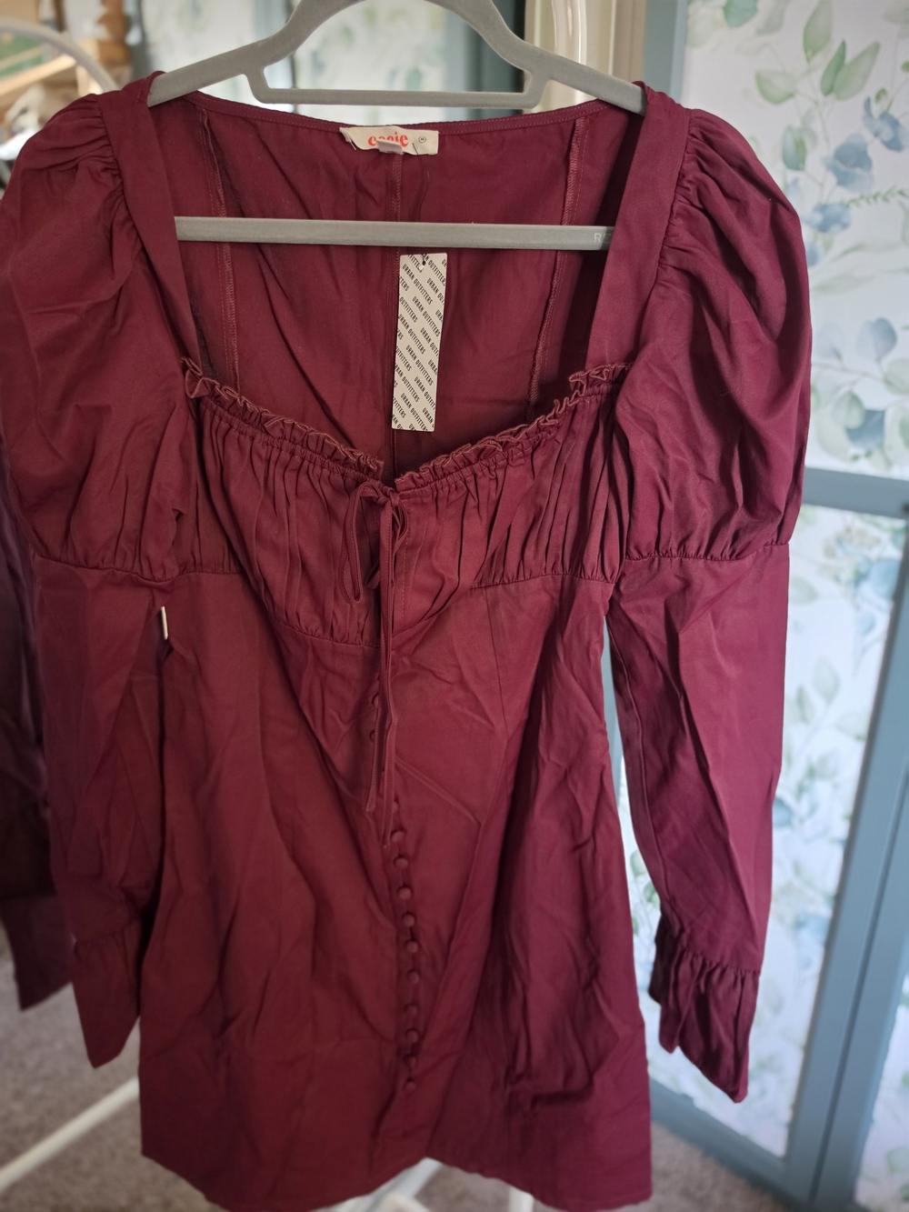 Square-Neck Mini Dress in Deep Wine by Enis